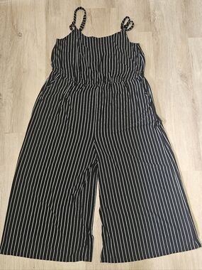 Torrid Black & White Vertical Stripe Wide-Leg Jumpsuit
